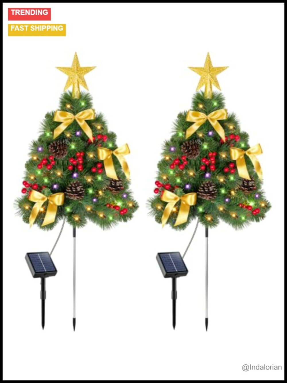 2 Pack 3FT Solar Christmas Trees Pre-Lit Outdoor Decor 8 Modes